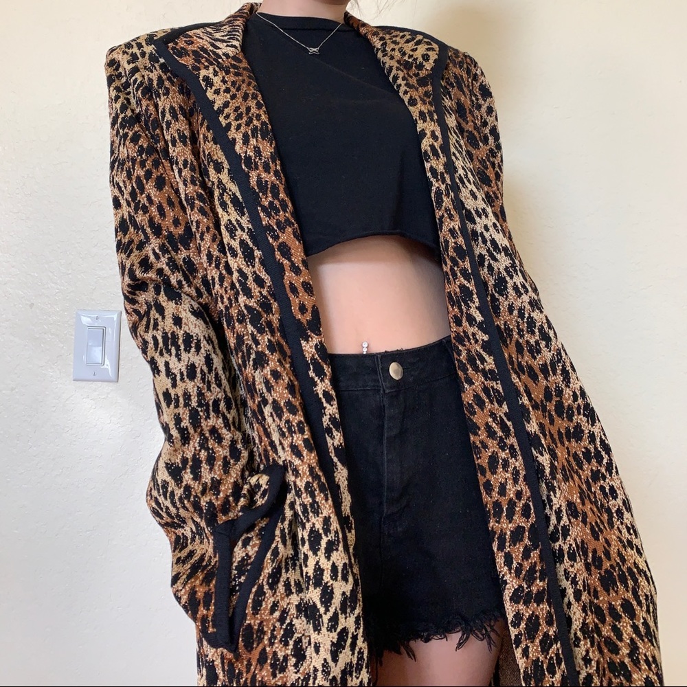 St. John Leopard Print Long Knit Sweater